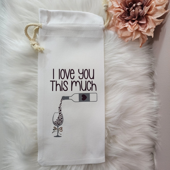 Handmade Other - White Wine Bottle Gift Bag with Heart And Bow Ribbon Design